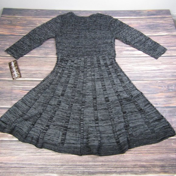 Nina Leonard NEW NWT Large Gray Black A Line Long Sleeve Skater Dress Crewneck - Picture 9 of 9